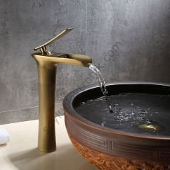 Antik Rustik Gold Çanak Şelale Lavabo Bataryası Nostaljik Özel Seri