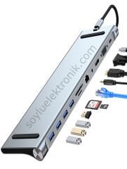 11in1 Çoklayıcı Type-C 3.1 To 4K Hdmi Vga Usb-C Ethernet USB Çoklayıcı SD Kart Okuyucu Çevirici Hub