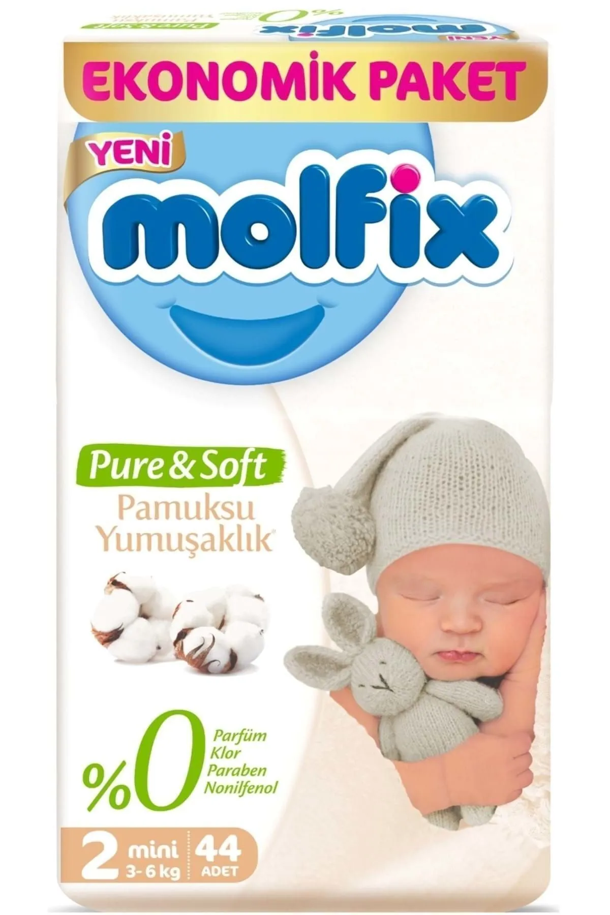 Molfix Pure & Soft 2 Beden Mini 44 Adet Bebek Bezi