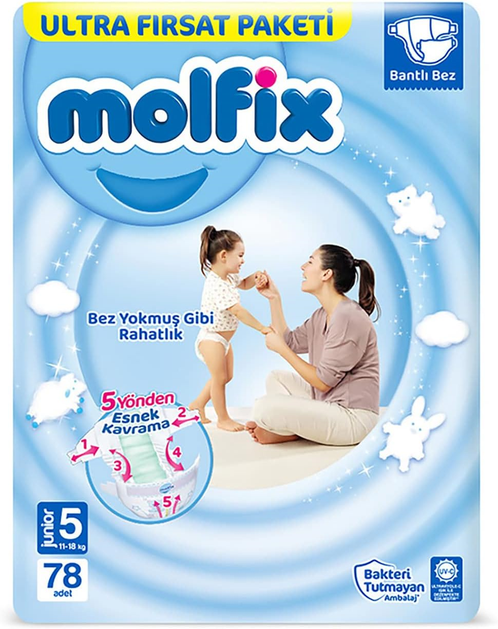 Molfix Bebek Bezi 3D Junior 5 Beden Aylık Paket 78 Adet