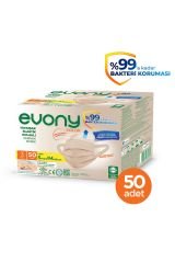 Evony Color Bej Renkli Maske Yumuşak Elastik Kulaklı 50'li Paket 3 Katlı