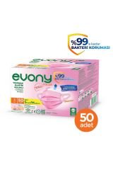 Evony Color Pembe Renkli Maske Yumuşak Elastik Kulaklı 50'li Paket 3 Katlı