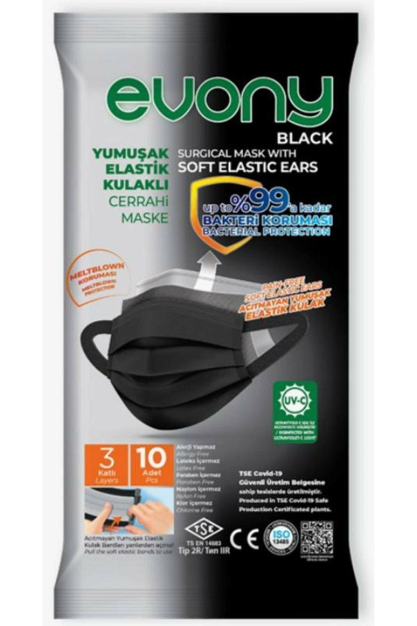 Evony Siyah Cerrahi Maske 10’lu Paket