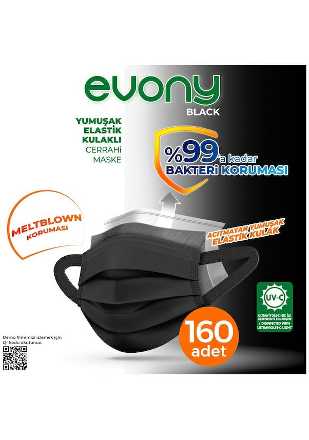 Evony Siyah Cerrahi Maske 160 Adet