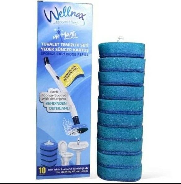 Wellnax Kullan At Yedek 10 Adet Sünger Mavi Su Ve Deterjanlı Tuvalet Süngeri