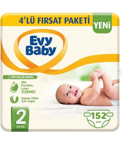 Evy Baby Bebek Bezi 2 Beden Mini 4'lü Fırsat Paketi 152 Adet