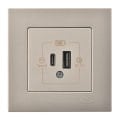 Günsan Eqona Metalik Bej 2 Çıkışlı USB Şarj Prizi - 20W (Type C + Type A)