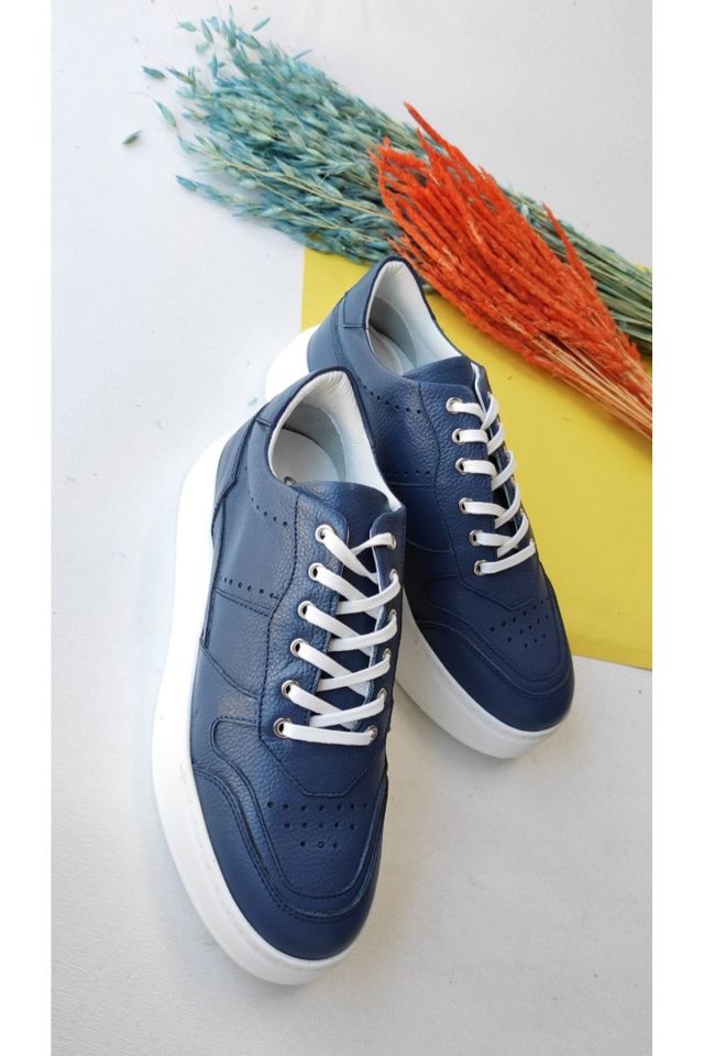 Lacivert - Kadın Hakiki Deri Sneaker