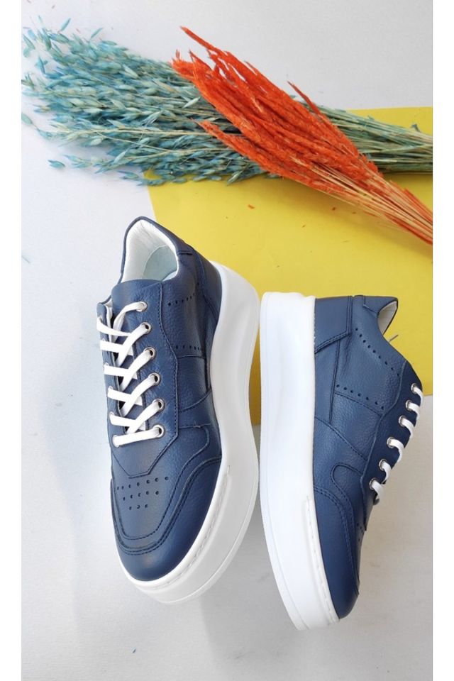 Lacivert - Kadın Hakiki Deri Sneaker