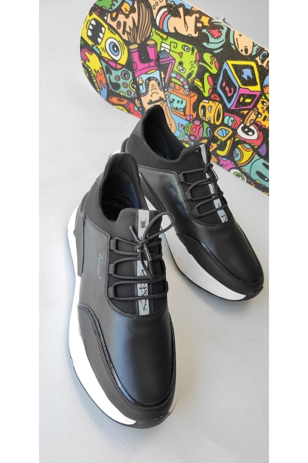 Siyah - Erkek Hakiki Deri Sneaker