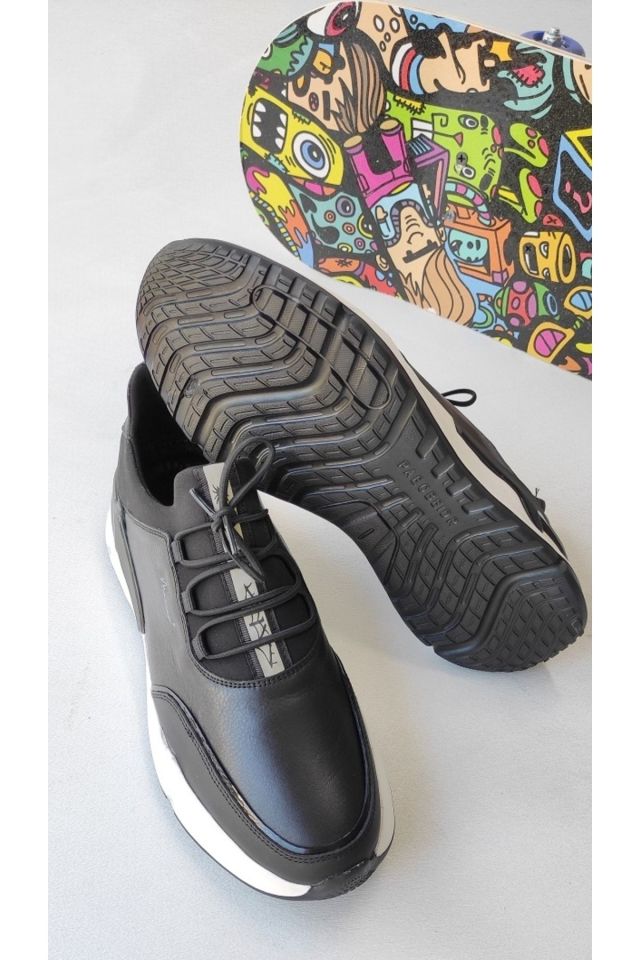 Siyah - Erkek Hakiki Deri Sneaker