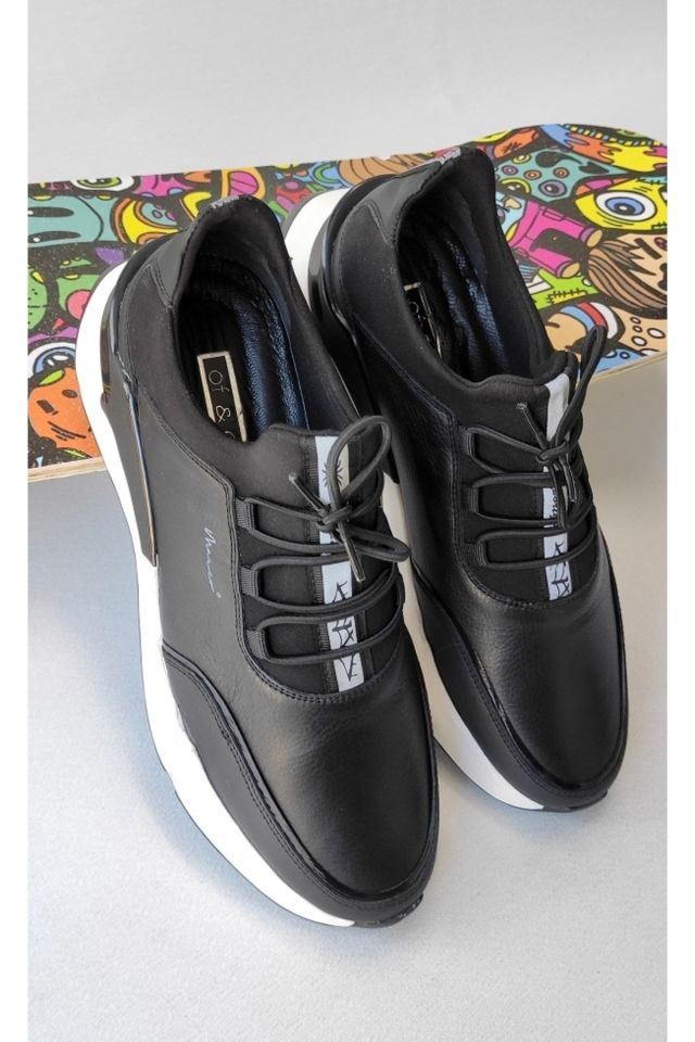 Siyah - Erkek Hakiki Deri Sneaker