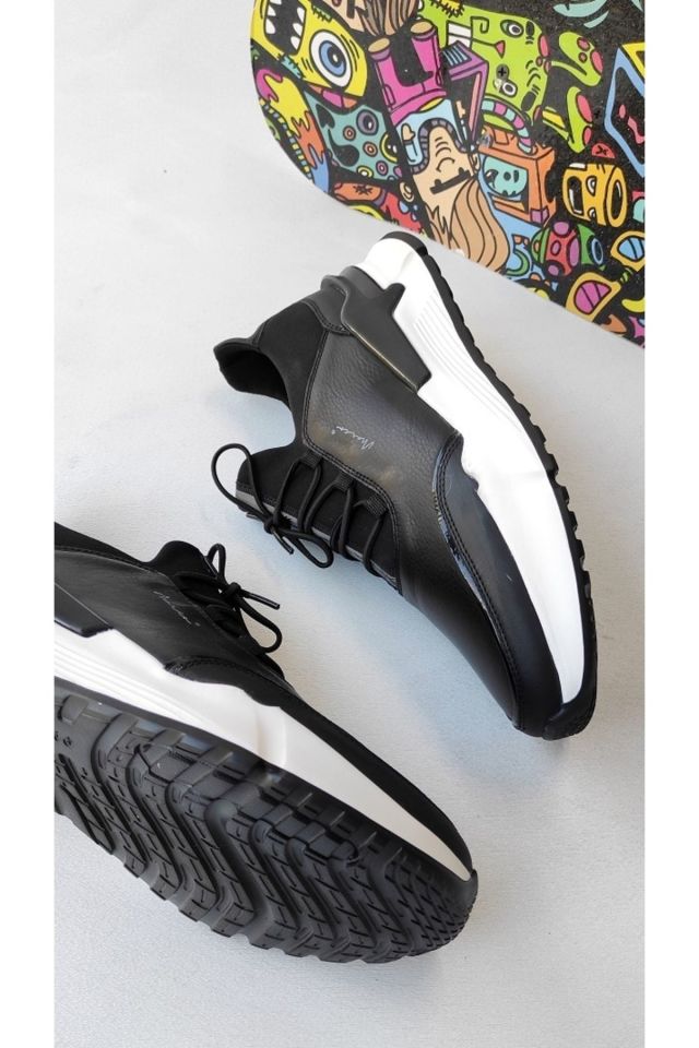 Siyah - Erkek Hakiki Deri Sneaker