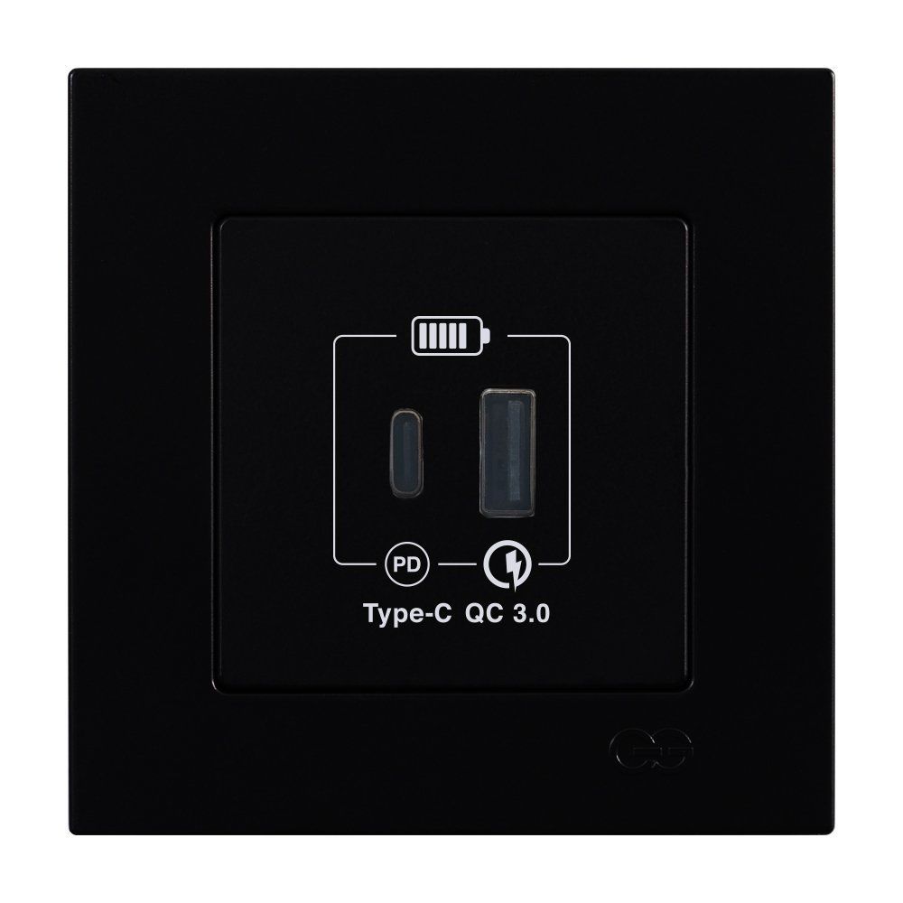 Eqona 2 Çıkışlı USB Şarj Prizi, Type C + Type A, 20W, M.Siyah