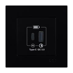 Eqona 2 Çıkışlı USB Şarj Prizi, Type C + Type A, 20W, M.Siyah