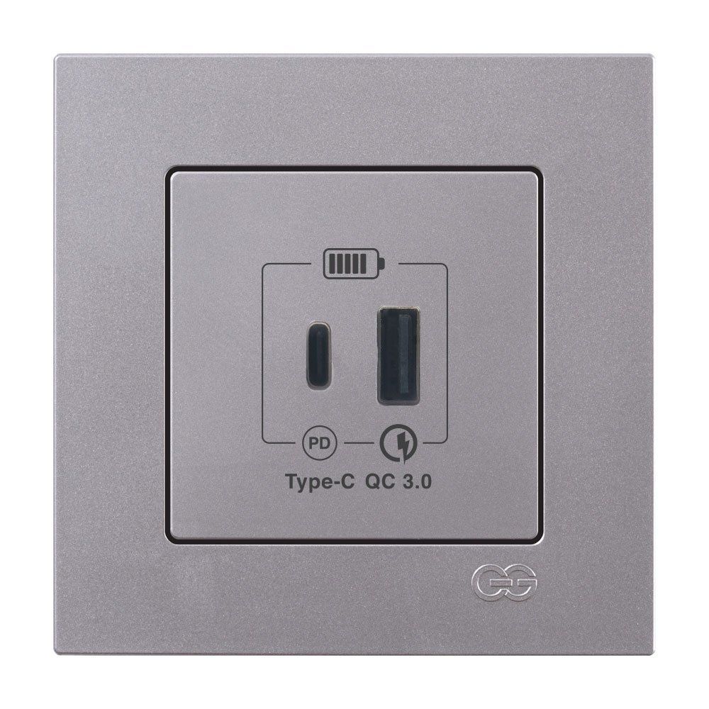 Eqona 2 Çıkışlı USB Şarj Prizi, Type C + Type A, 20W, Gümüş