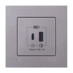 Eqona 2 Çıkışlı USB Şarj Prizi, Type C + Type A, 20W, Gümüş