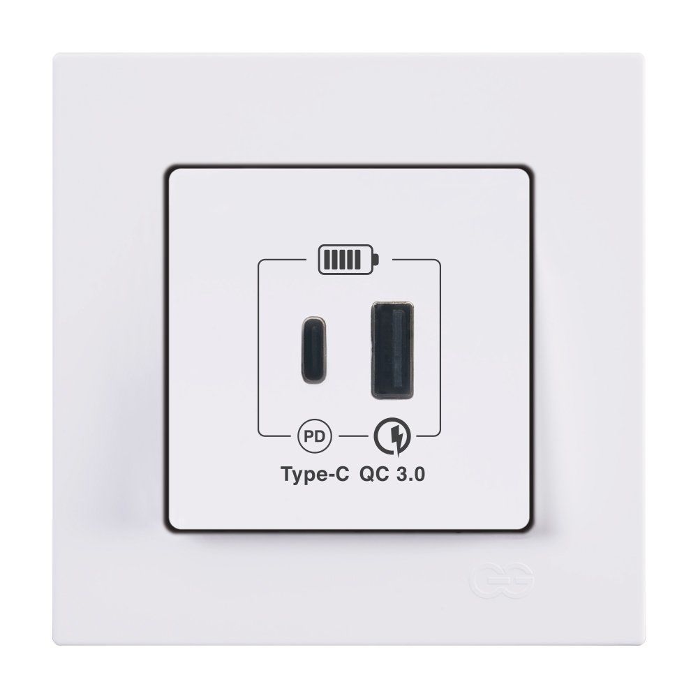 Eqona 2 Çıkışlı USB Şarj Prizi, Type C + Type A, 20W, Beyaz