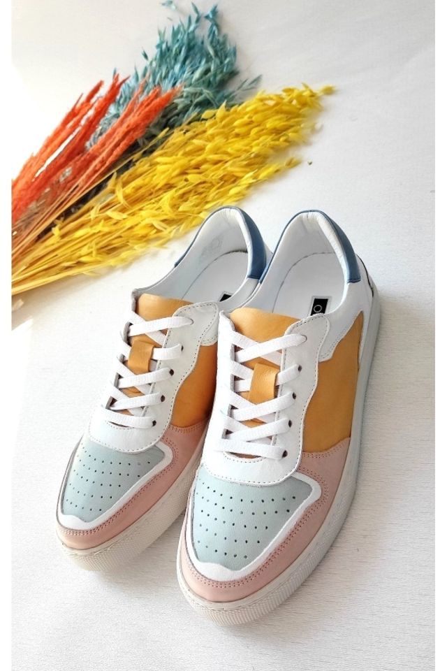 Çok Renkli - Kadın Renkli Hakiki Deri Sneaker