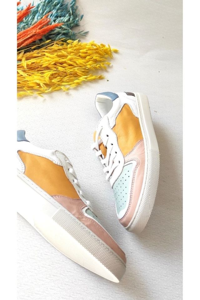 Çok Renkli - Kadın Renkli Hakiki Deri Sneaker
