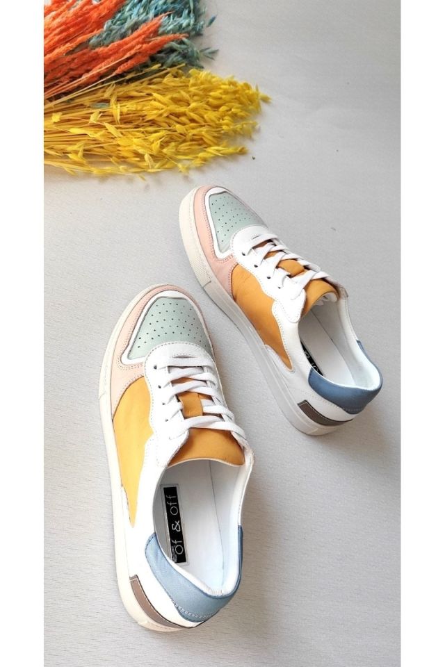 Çok Renkli - Kadın Renkli Hakiki Deri Sneaker