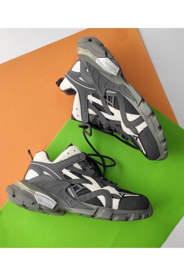 Gri - Erkek Hakiki Deri Sneaker