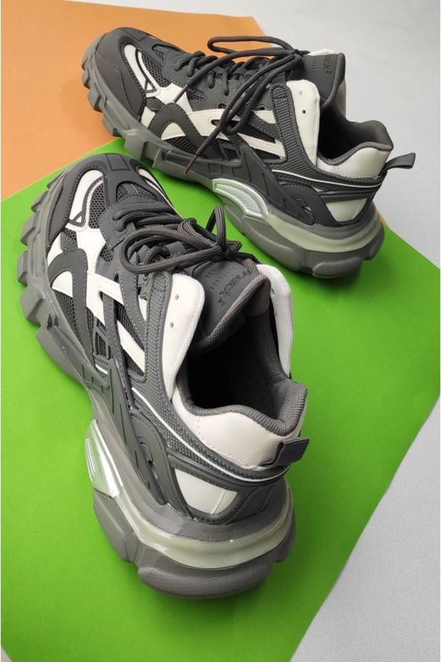 Gri - Erkek Hakiki Deri Sneaker