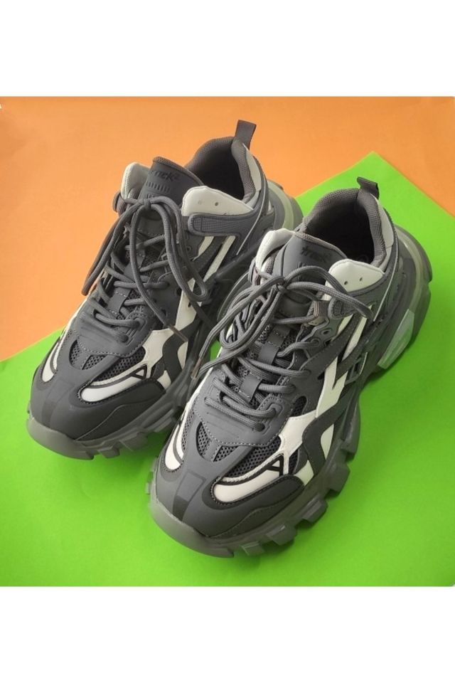 Gri - Erkek Hakiki Deri Sneaker