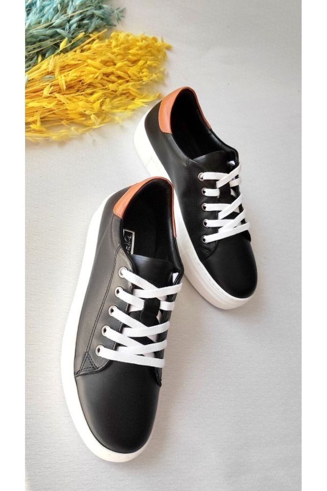 Siyah - Kadın Hakiki Deri Sneaker