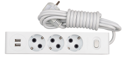 2 USB çıkışlı, Üçlü Çocuk Korumalı Topraklı Anahtarlı Grup Priz 3mt