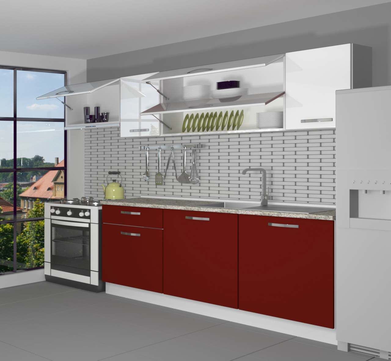 Decoraktiv Ekol 240 MDF Hazır Mutfak Dolabı Bordo - Beyaz