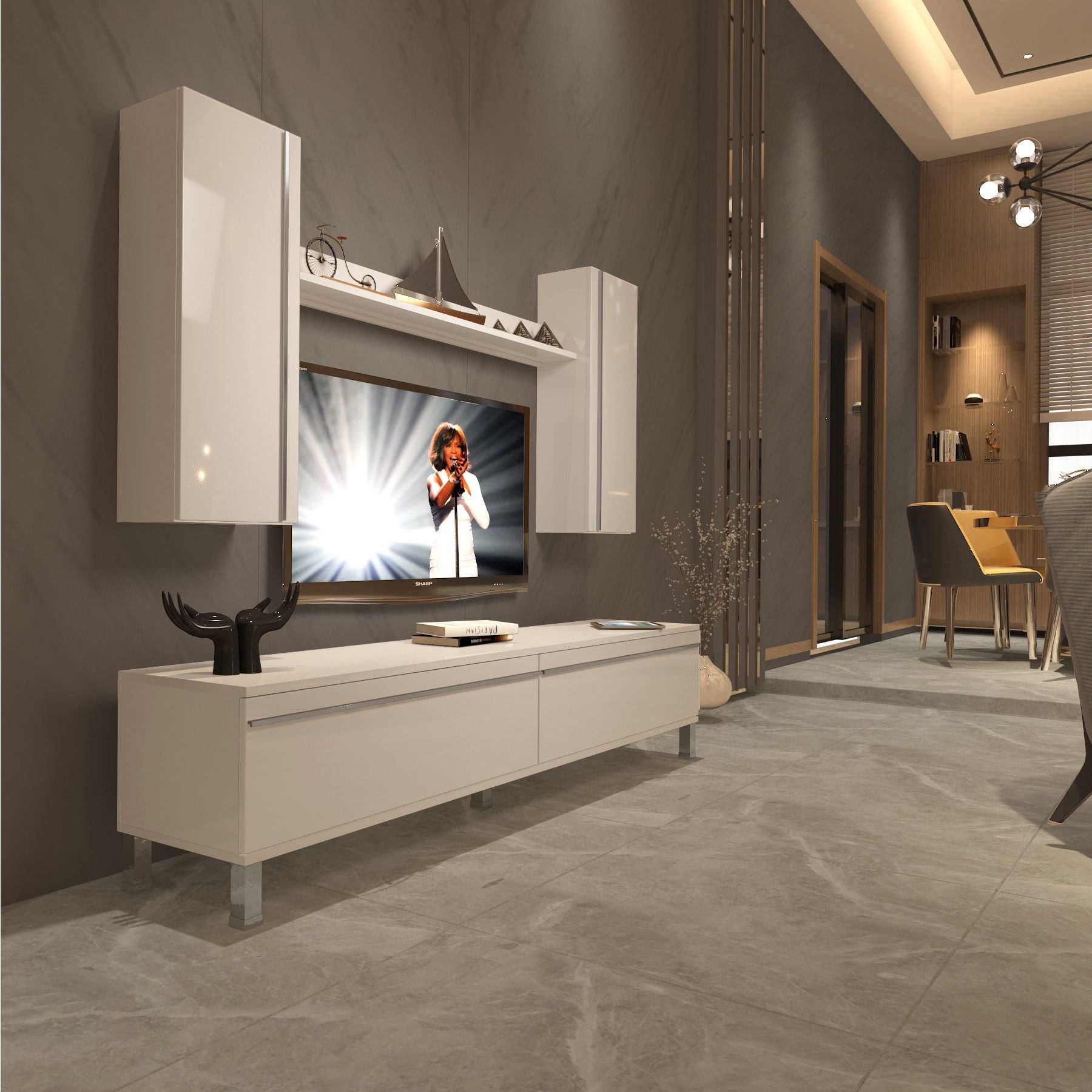 Decoraktiv Eko 5D Mdf Std Krom Ayaklı Tv Ünitesi Tv Sehpası