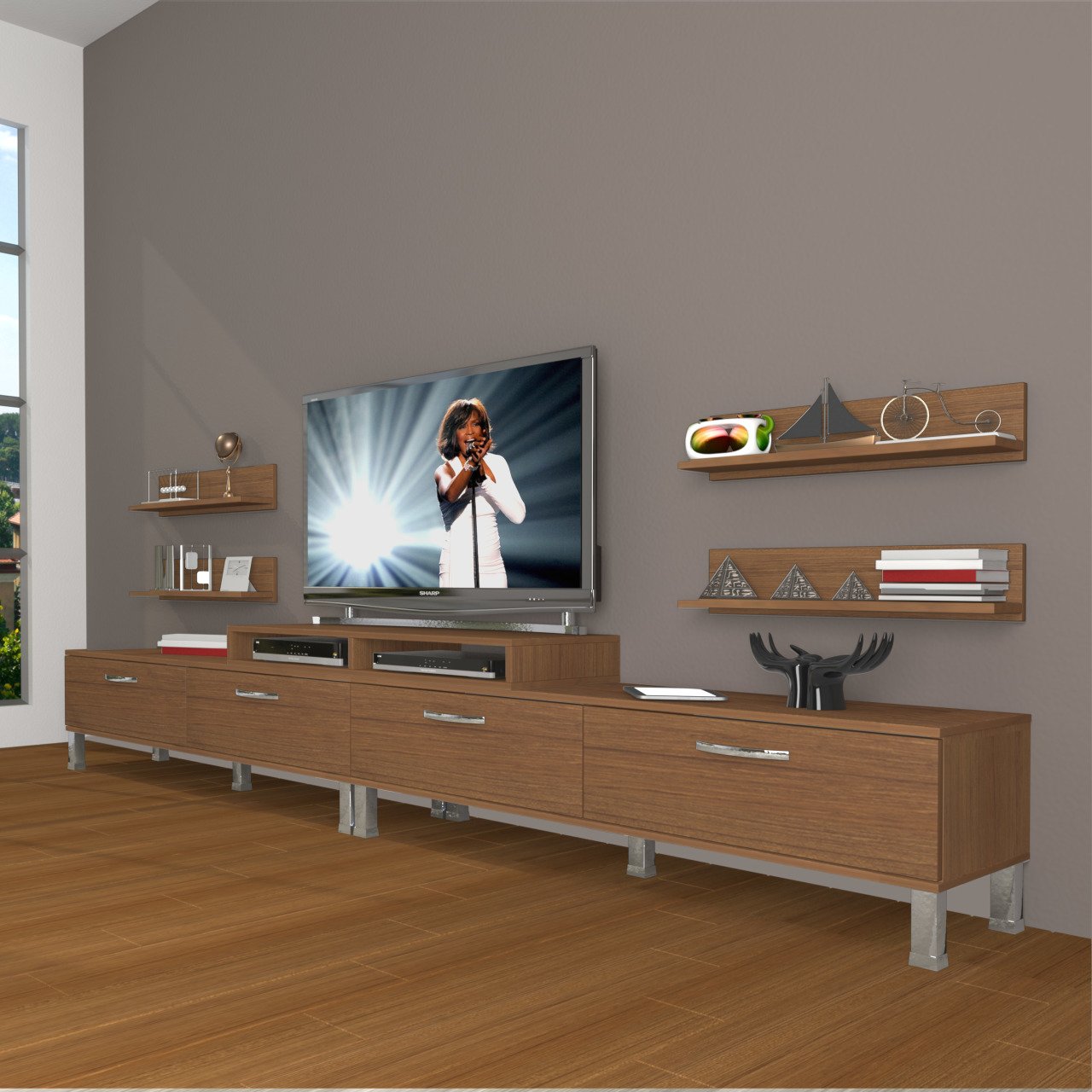 Decoraktiv Ekoflex 360R Slm Krom Ayaklı Tv Ünitesi Tv Sehpası