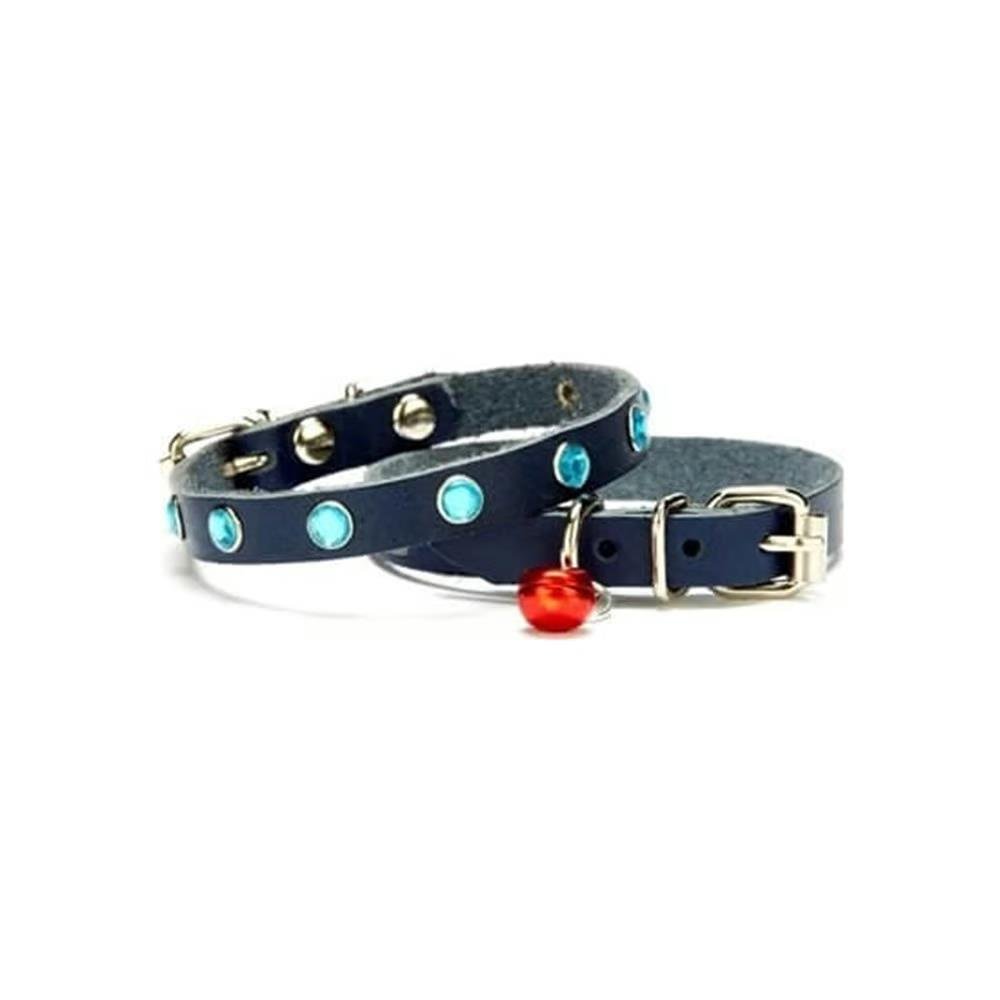 TAŞLI DERİ KEDİ TASMASI ROYALMAVİ 1x20-23CM