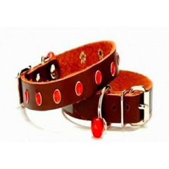 TAŞLI DERİ KEDİ TASMASI KAHVE 1x20-23CM