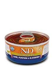 N&D Pumpkin Balkabaklı Kuzulu ve Yaban Mersinli Tahılsız Yetişkin Kedi Konservesi 70gr