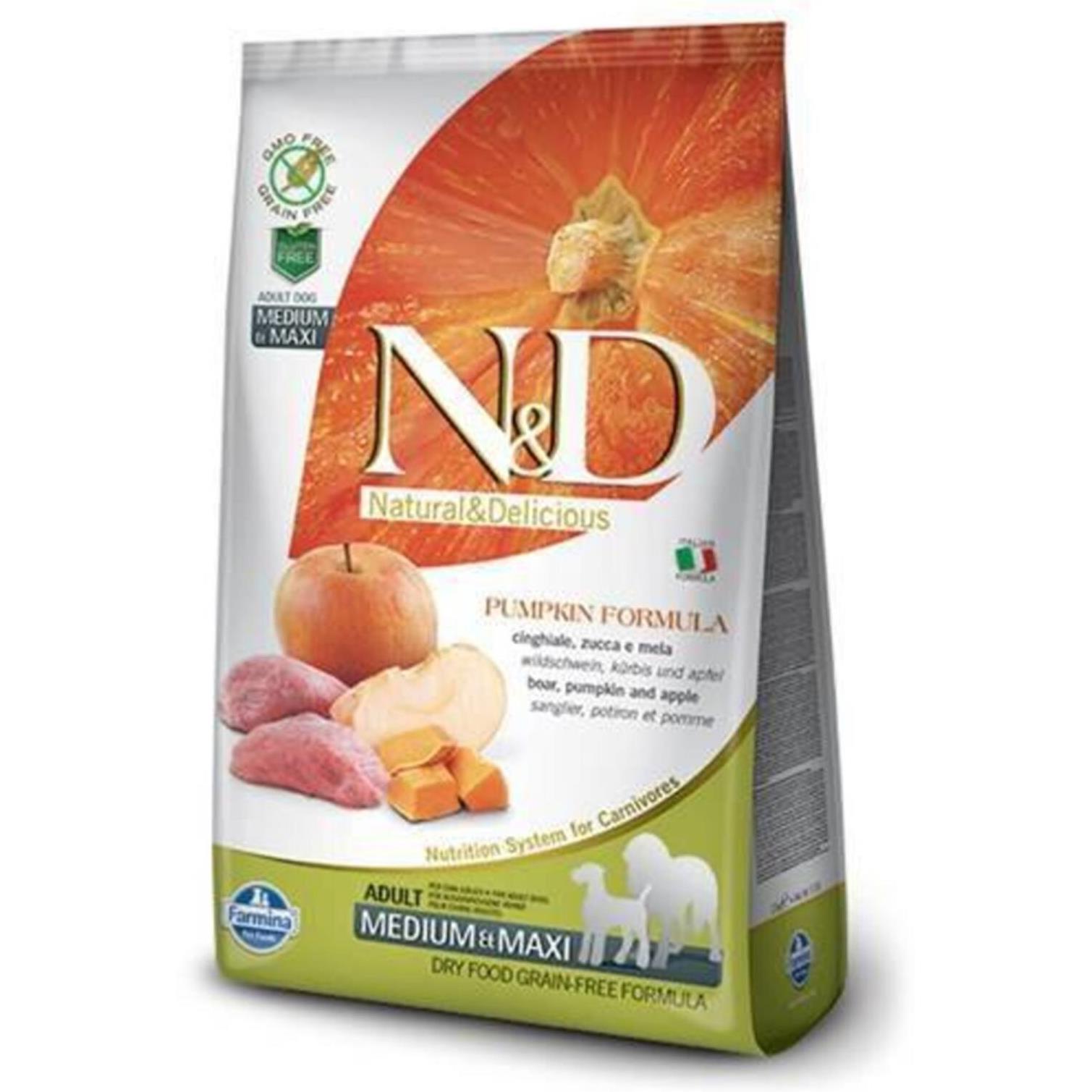 N&D Pumpkin Tahılsız Balkabaklı Yaban Domuzu Etli ve Elmalı 12 Kg Medium Maxi Yetişkin Kuru Köpek Maması
