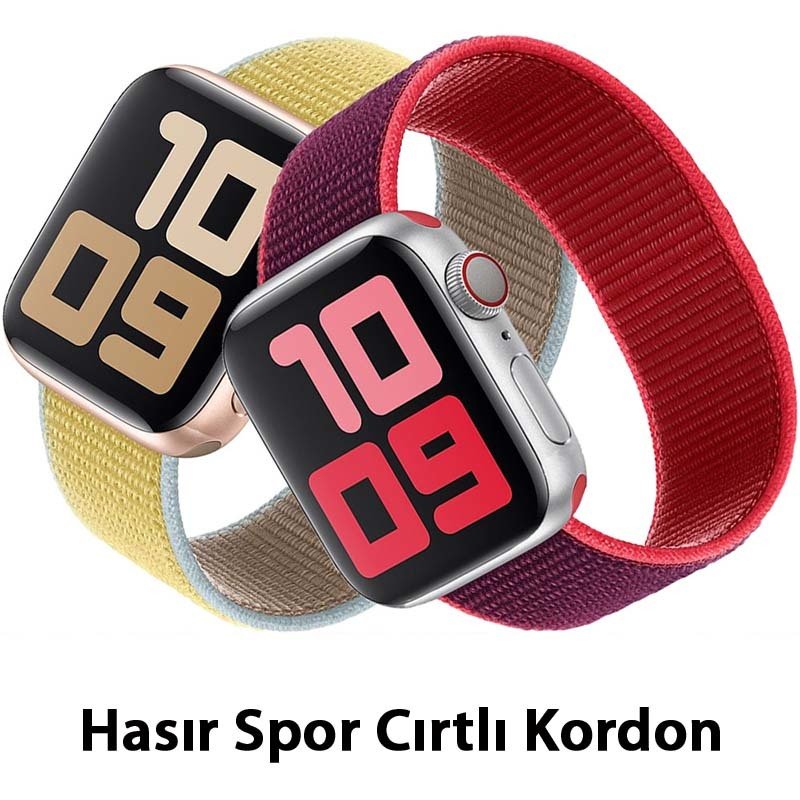 Apple Watch 45/44/41mm Hasır Sport Cırtlı Kordon