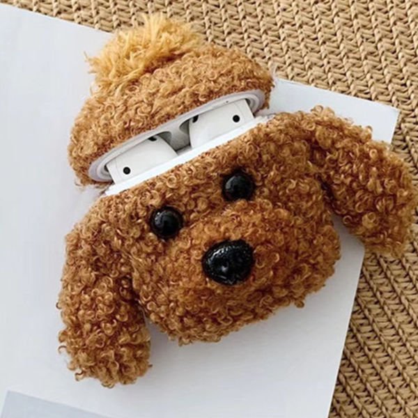 Airpods Peluş Kılıf Fluffy Dog Design Kahverengi - AirPods 4