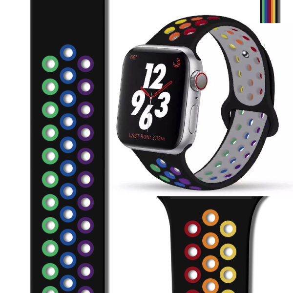 Apple Watch 49-45-44-42mm Rainbow Nike Delikli Silikon Kordon