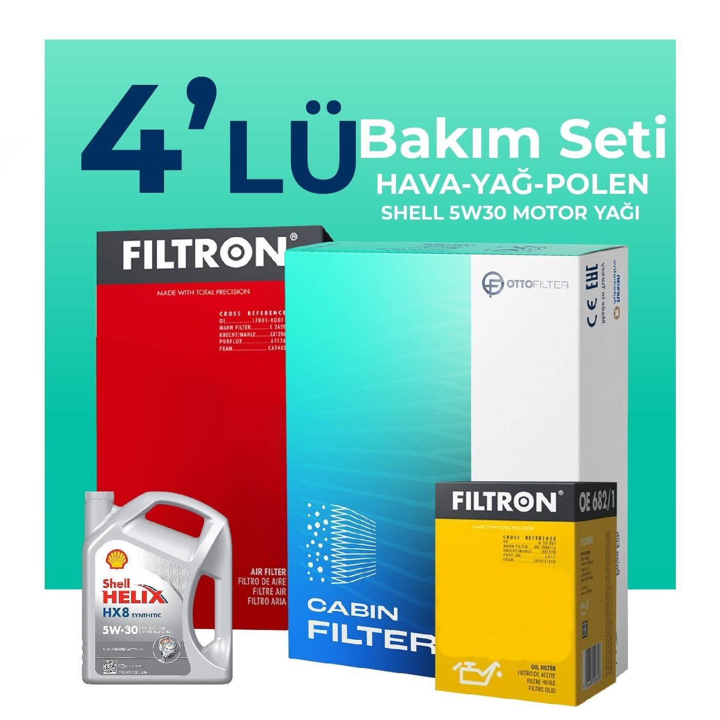 Filtron Hyundai i20 1.4 Benzin Filtre Bakım Seti Shell Motor Yağlı (2020-2024) 4 Lü