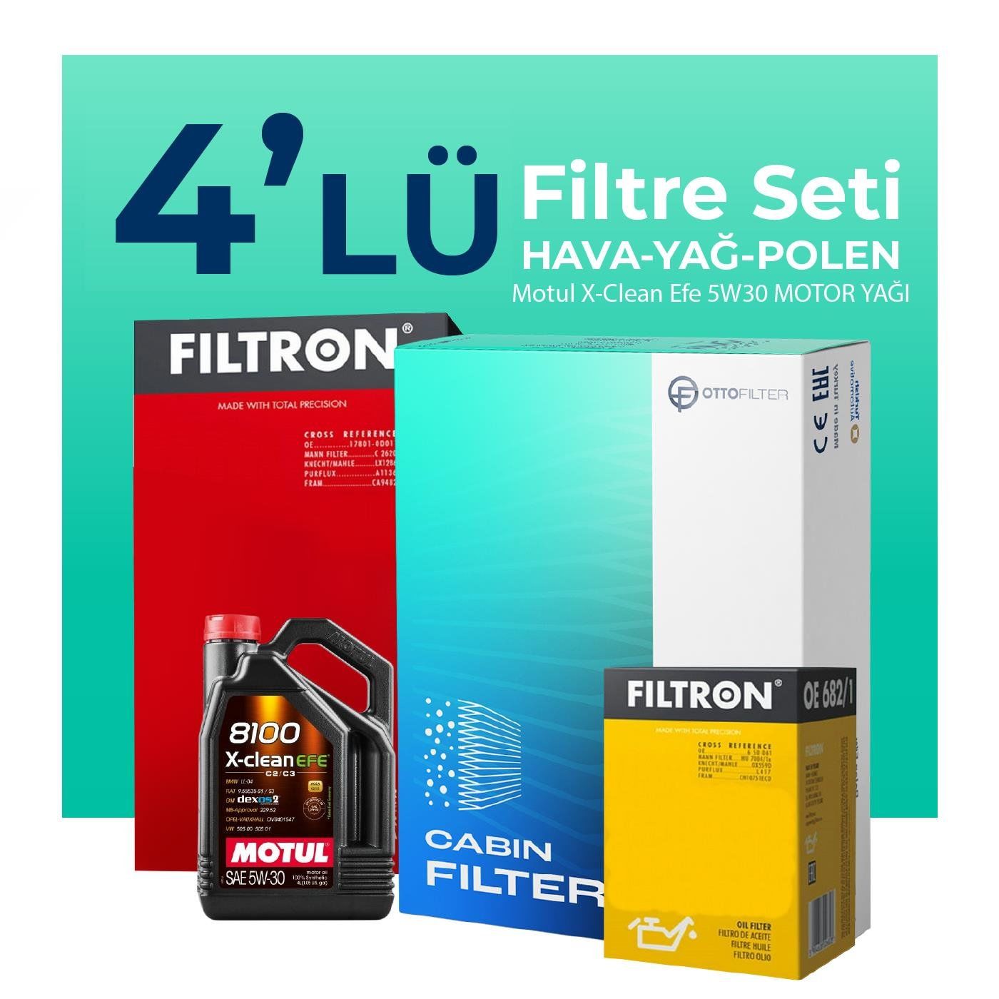 Filtron HONDA CR-V 2.0 Benzinli Filtre Bakım Seti Motul Motor Yağlı (2006-2011) 4 Lü