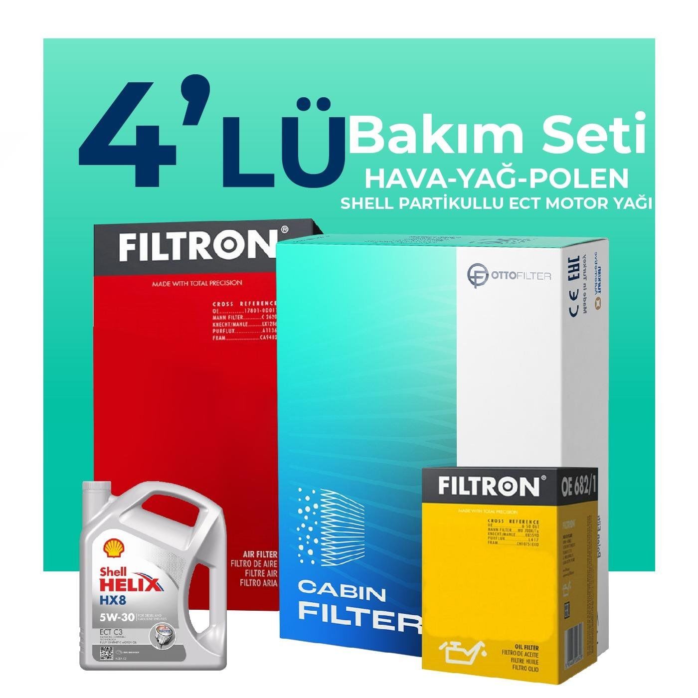 Filtron Honda CR-V 2.2 Dizel Filtre Bakım Seti Shell Motor Yağlı (2006-2011) 4 Lü