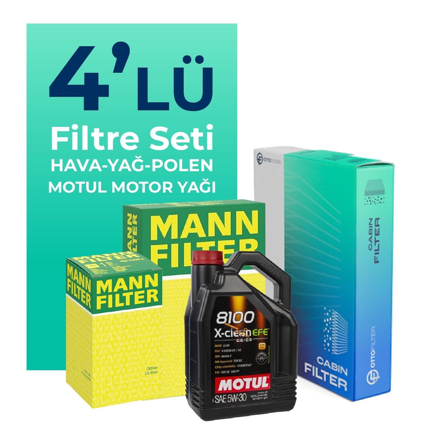 Mann Citroen C2 1.4 Benzinli Filtre Bakım Seti Motul Motor Yağlı (2003-2010) 4 Lü