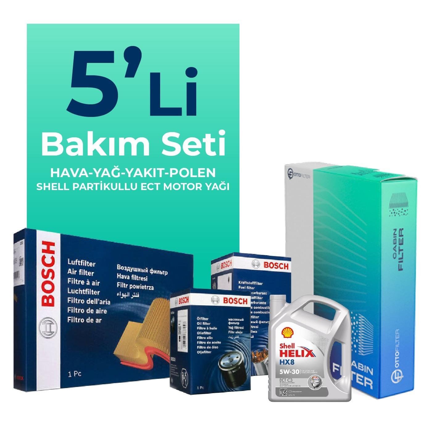 BOSCH HONDA CR-V 1.6 Dizel Filtre Bakım Seti Shell Motor Yağlı (2013-2018) 5 Li