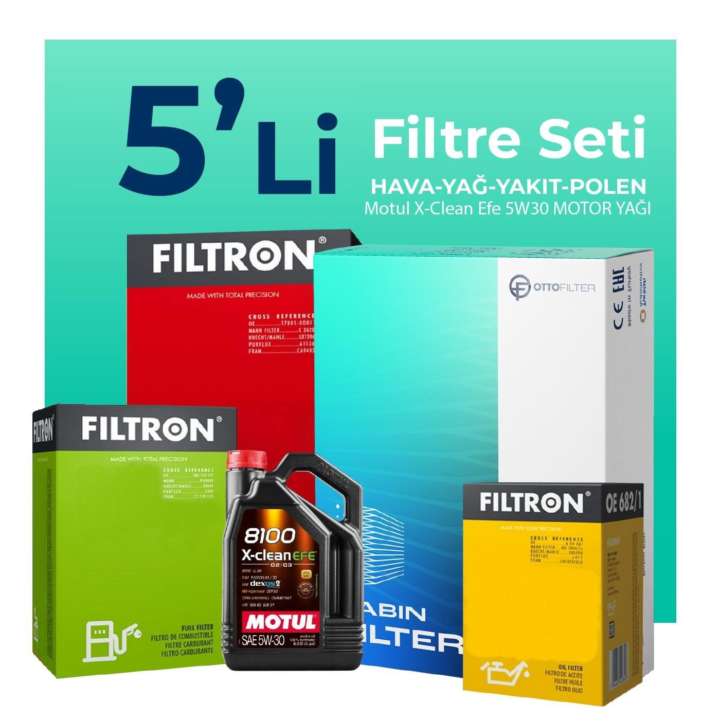 Filtron FORD Connect 1.6 Dizel Filtre Bakım Seti Motul Motor Yağlı (2013-2018) 5 Li