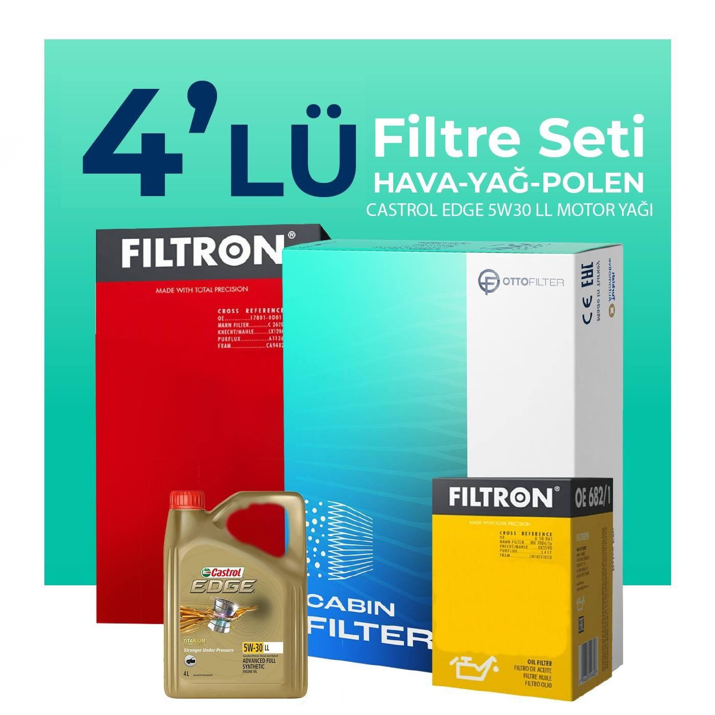 Filtron Renault Clio 1.3 TCe Castrol Motor Yağlı Filtre Bakım Seti (2019-2022) 4 Lü