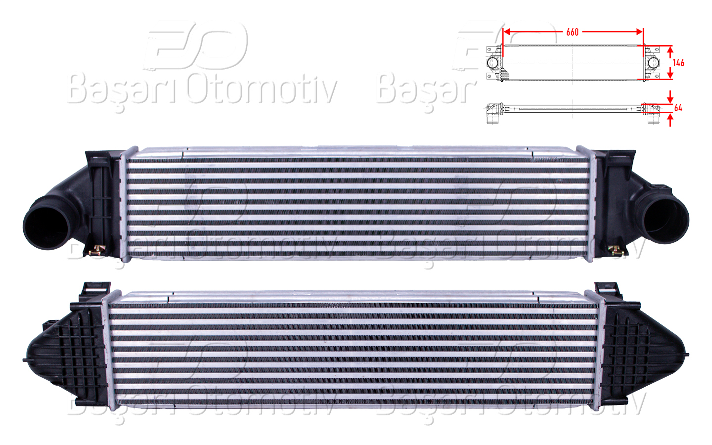 TURBO RADYATORU (INTERCOOLER) 660X146X64 | FORD FOCUS 04-14/ C MAX 07-19/ KUGA 08-19/ MONDEO 1.6-2.0 TDCI 07-15/ LAND ROVER FREELANDER 10-14/ DISCOVERY SPORT 14>/ EVOQOE 11-19 2.2 D/ VOLVO S80 2 2.5 T 06-12 | WISCO