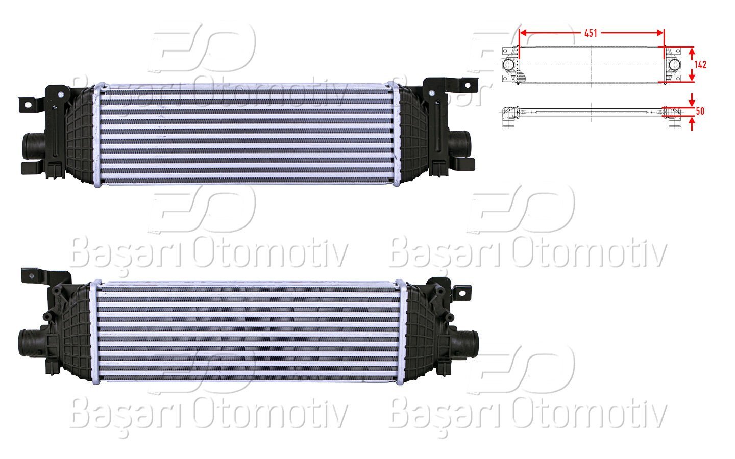 TURBO RADYATORU (INTERCOOLER) 451X142X50 | FORD FIESTA 5 (JH_, JD_) 1.6 TDCi 01-14 FUSION (JU_) 1.4 TDCi MAZDA 2 (DY) 1.4 CD | WISCO