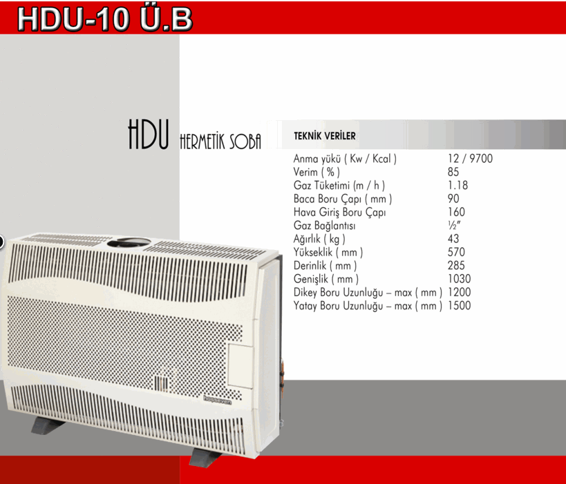 Hosseven doğalgaz sobası HDU - 10 Üstten Bacalı